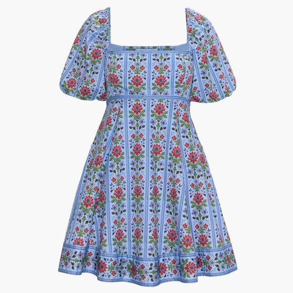 SO CUTE! Hill House The Matilda Mini Dress - Blue Floral Block Stripe - Picture 2 of 3